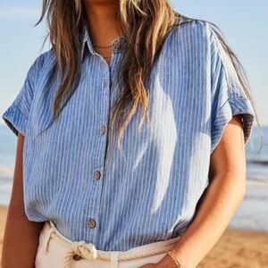 Faherty Sky Blue Stripe  Breeze Short-Sleeve  Button Down Shirt Size Xs.